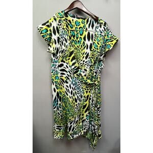 Madison Paige‎ II Wrap Dress Womens plus size 2X Turquoise Green animal print